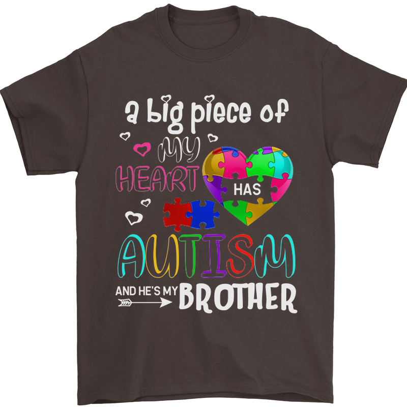 And He's My Brother Autistic Autism ASD Mens T-Shirt Cotton Gildan Dark Chocolate