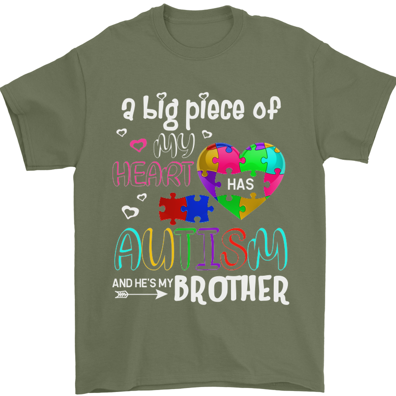 And He's My Brother Autistic Autism ASD Mens T-Shirt Cotton Gildan Military Green