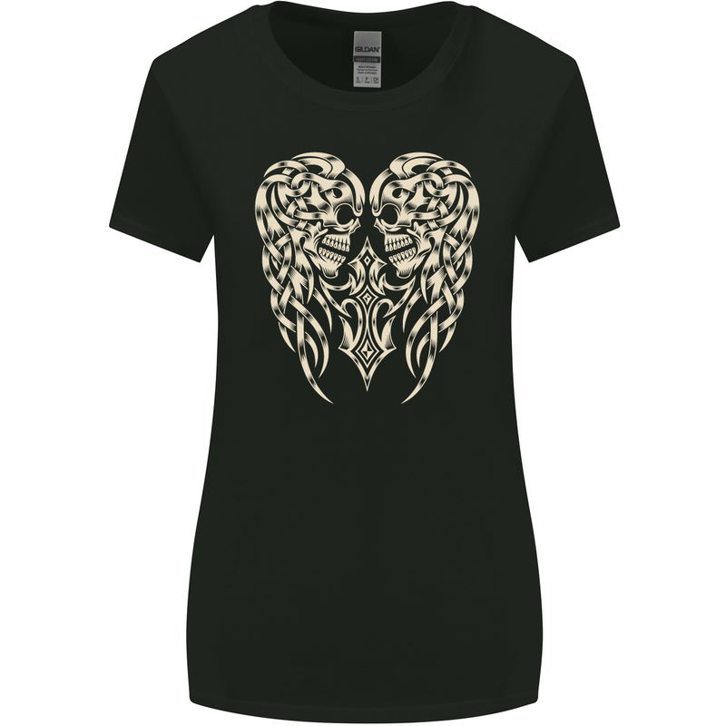 Angel Skull Wings Motorcycle Biker Womens Wider Cut T-Shirt Black
