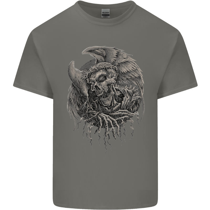 Angel Skull of Death Biker Motorbike Gothic Kids T-Shirt Childrens Charcoal