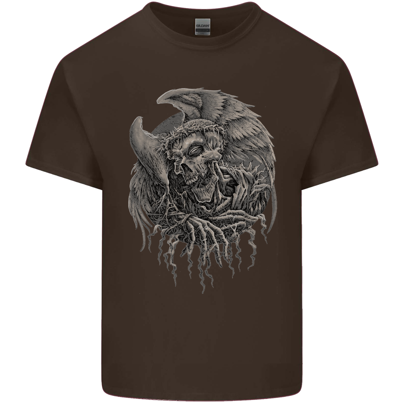 Angel Skull of Death Biker Motorbike Gothic Kids T-Shirt Childrens Chocolate