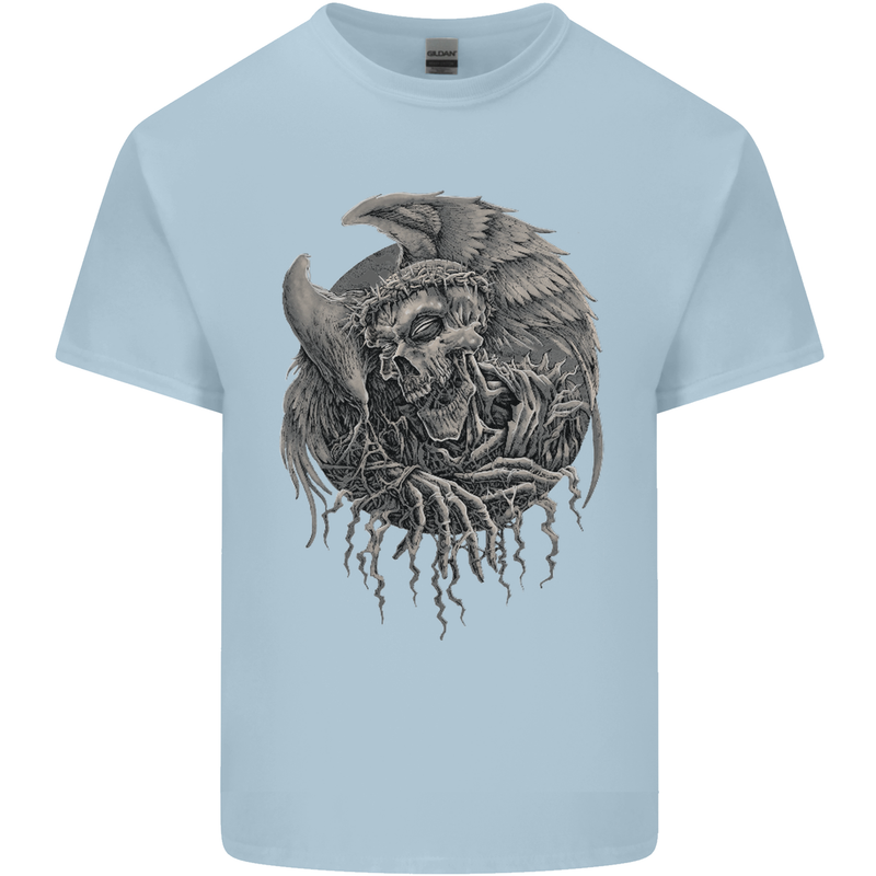 Angel Skull of Death Biker Motorbike Gothic Kids T-Shirt Childrens Light Blue