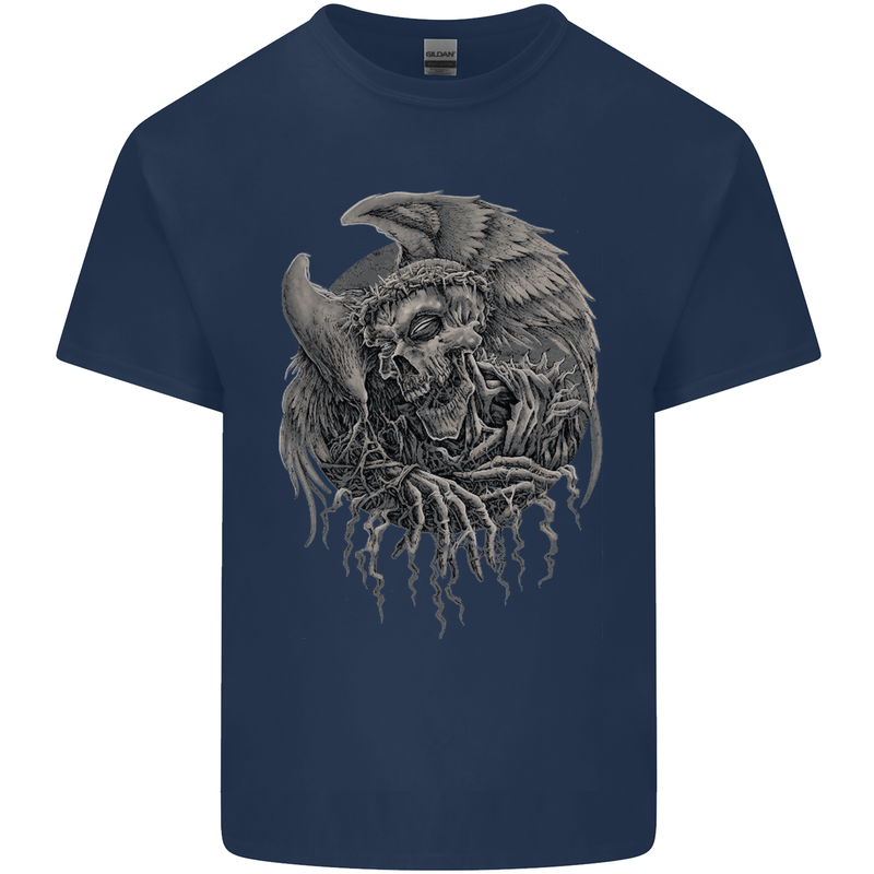 Angel Skull of Death Biker Motorbike Gothic Kids T-Shirt Childrens Navy Blue