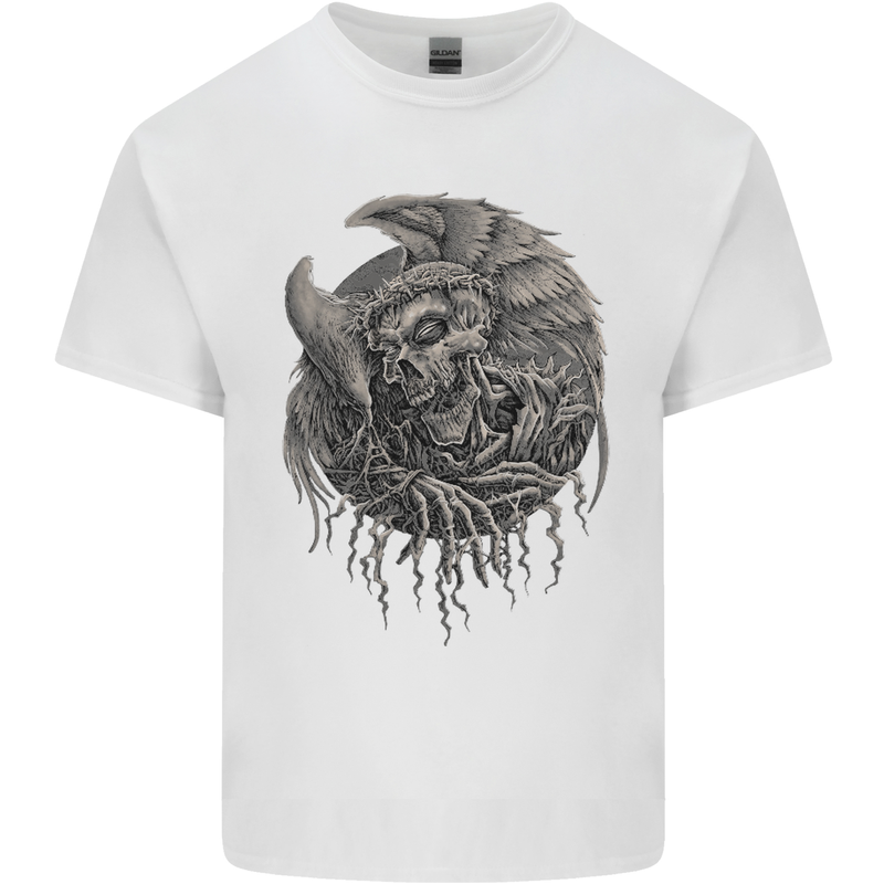 Angel Skull of Death Biker Motorbike Gothic Kids T-Shirt Childrens White
