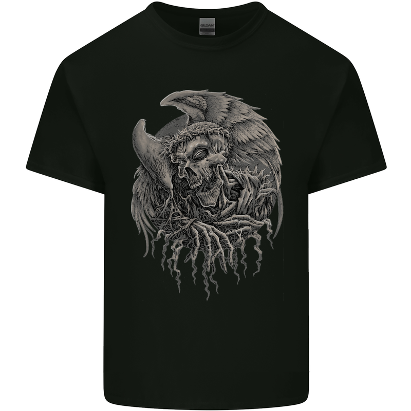 Angel Skull of Death Biker Motorbike Gothic Mens Cotton T-Shirt Tee Top Black