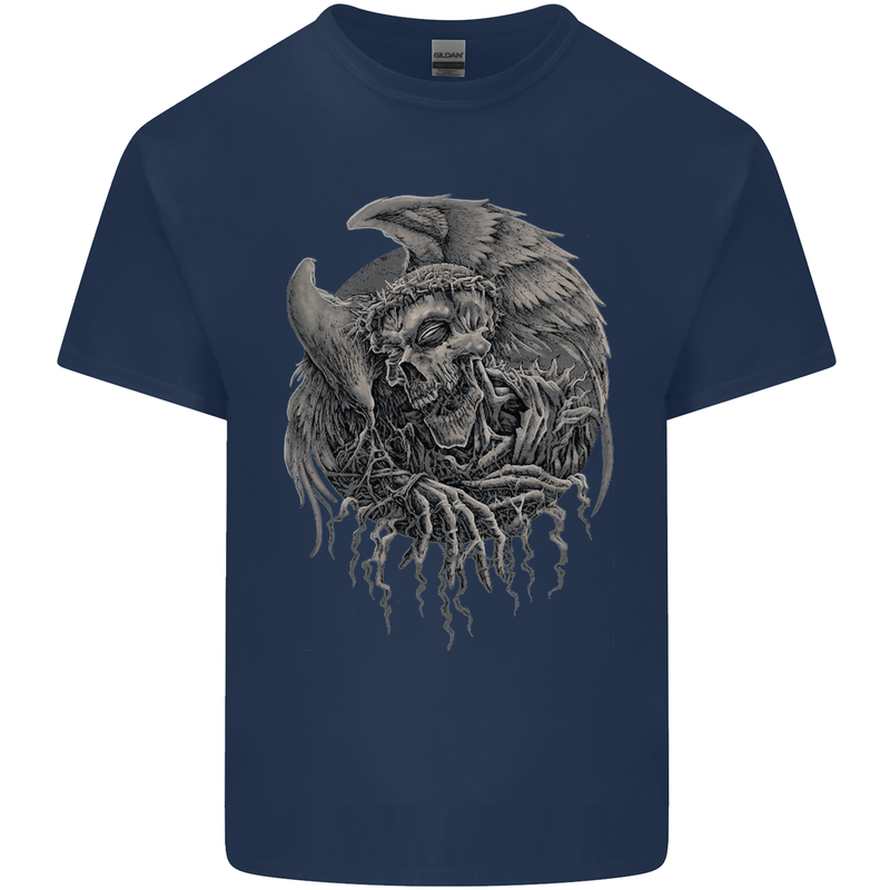 Angel Skull of Death Biker Motorbike Gothic Mens Cotton T-Shirt Tee Top Navy Blue