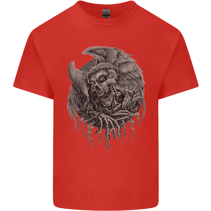 Angel Skull of Death Biker Motorbike Gothic Mens Cotton T-Shirt Tee Top Red