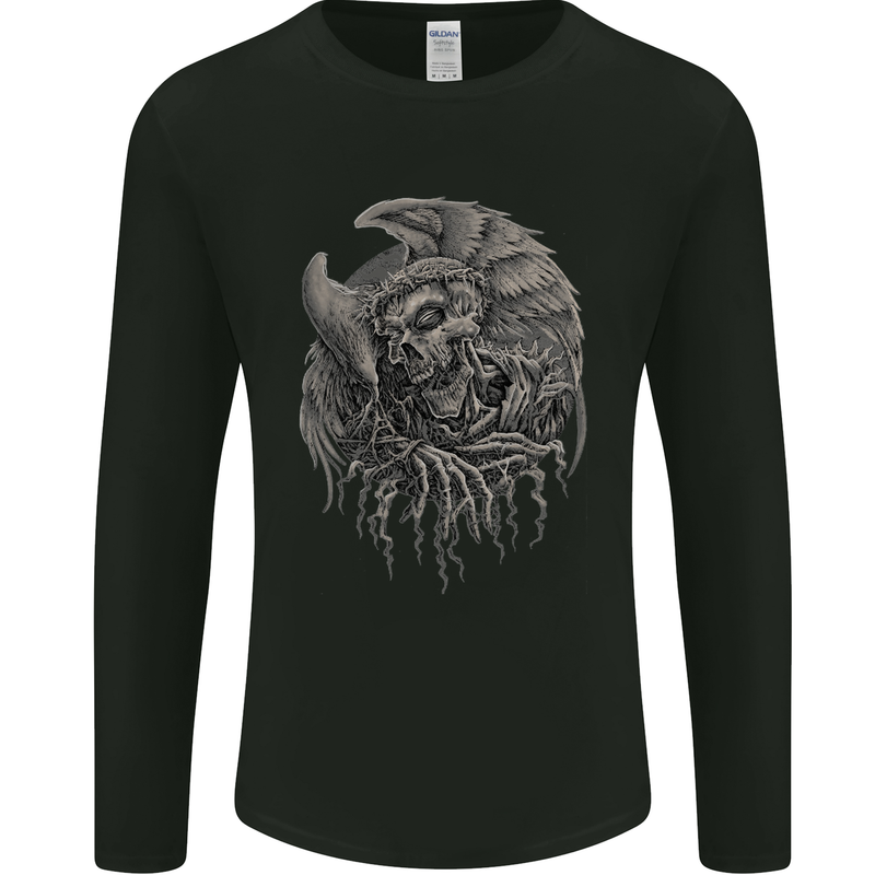 Angel Skull of Death Biker Motorbike Gothic Mens Long Sleeve T-Shirt Black