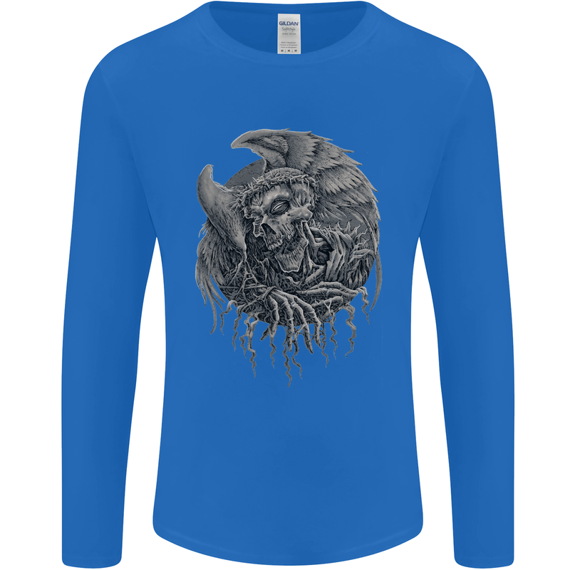 Angel Skull of Death Biker Motorbike Gothic Mens Long Sleeve T-Shirt Royal Blue