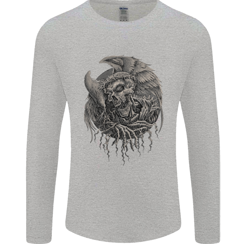 Angel Skull of Death Biker Motorbike Gothic Mens Long Sleeve T-Shirt Sports Grey