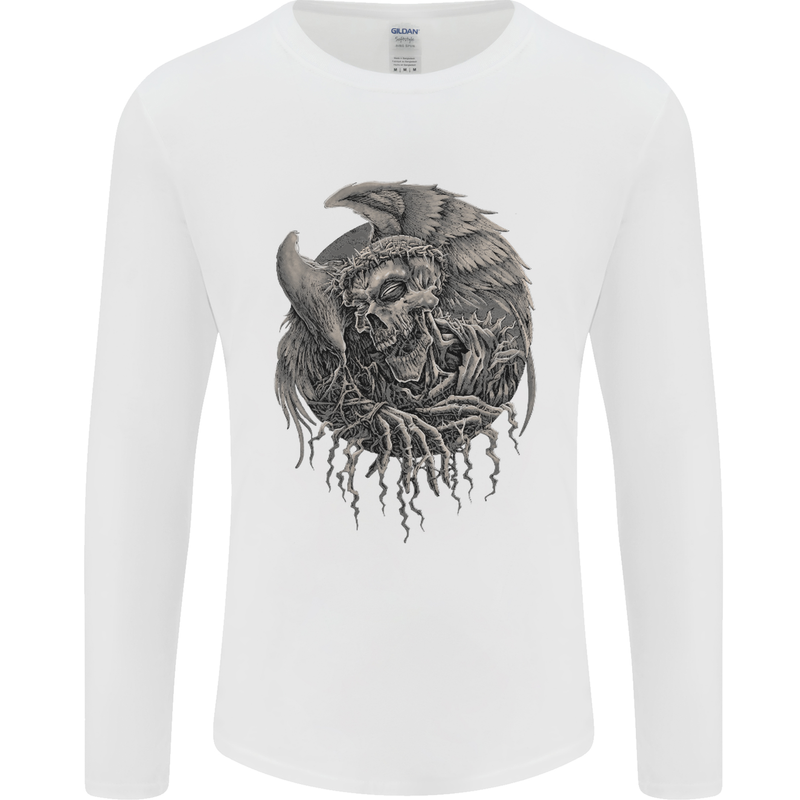 Angel Skull of Death Biker Motorbike Gothic Mens Long Sleeve T-Shirt White
