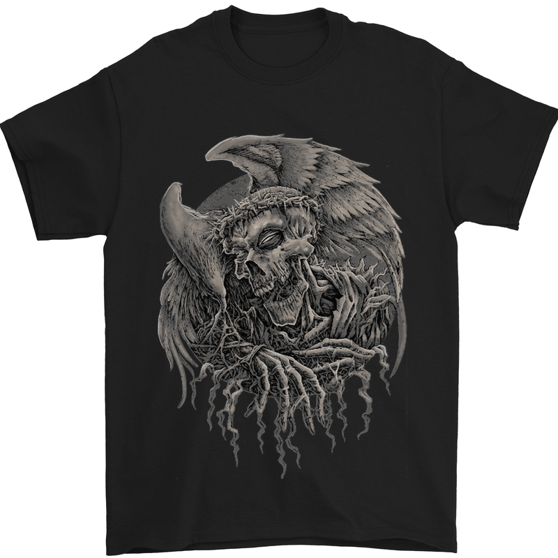 Angel Skull of Death Biker Motorbike Gothic Mens T-Shirt Cotton Gildan Black