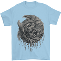 Angel Skull of Death Biker Motorbike Gothic Mens T-Shirt Cotton Gildan Light Blue