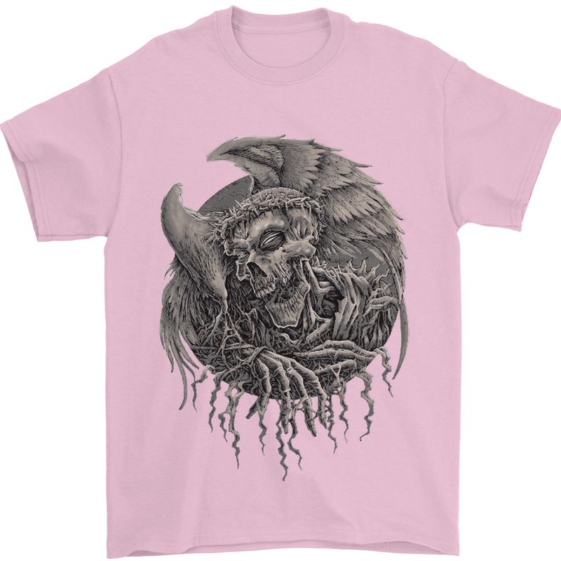 Angel Skull of Death Biker Motorbike Gothic Mens T-Shirt Cotton Gildan Light Pink