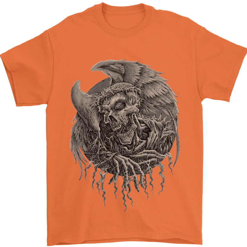 Angel Skull of Death Biker Motorbike Gothic Mens T-Shirt Cotton Gildan Orange