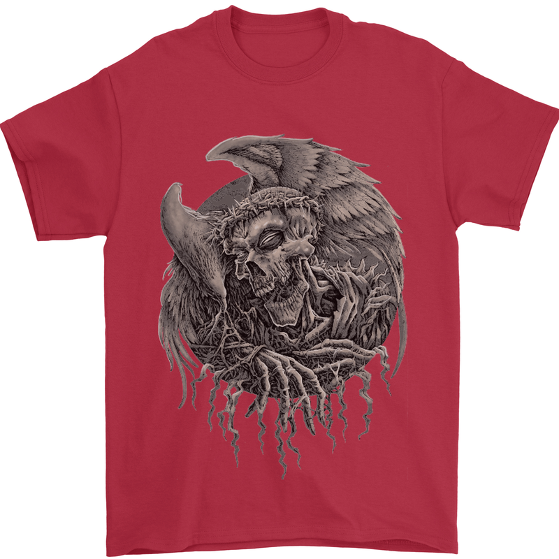 Angel Skull of Death Biker Motorbike Gothic Mens T-Shirt Cotton Gildan Red