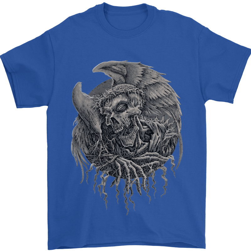 Angel Skull of Death Biker Motorbike Gothic Mens T-Shirt Cotton Gildan Royal Blue