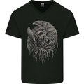 Angel Skull of Death Biker Motorbike Gothic Mens V-Neck Cotton T-Shirt Black