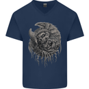 Angel Skull of Death Biker Motorbike Gothic Mens V-Neck Cotton T-Shirt Navy Blue