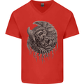 Angel Skull of Death Biker Motorbike Gothic Mens V-Neck Cotton T-Shirt Red