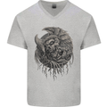 Angel Skull of Death Biker Motorbike Gothic Mens V-Neck Cotton T-Shirt Sports Grey
