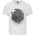 Angel Skull of Death Biker Motorbike Gothic Mens V-Neck Cotton T-Shirt White