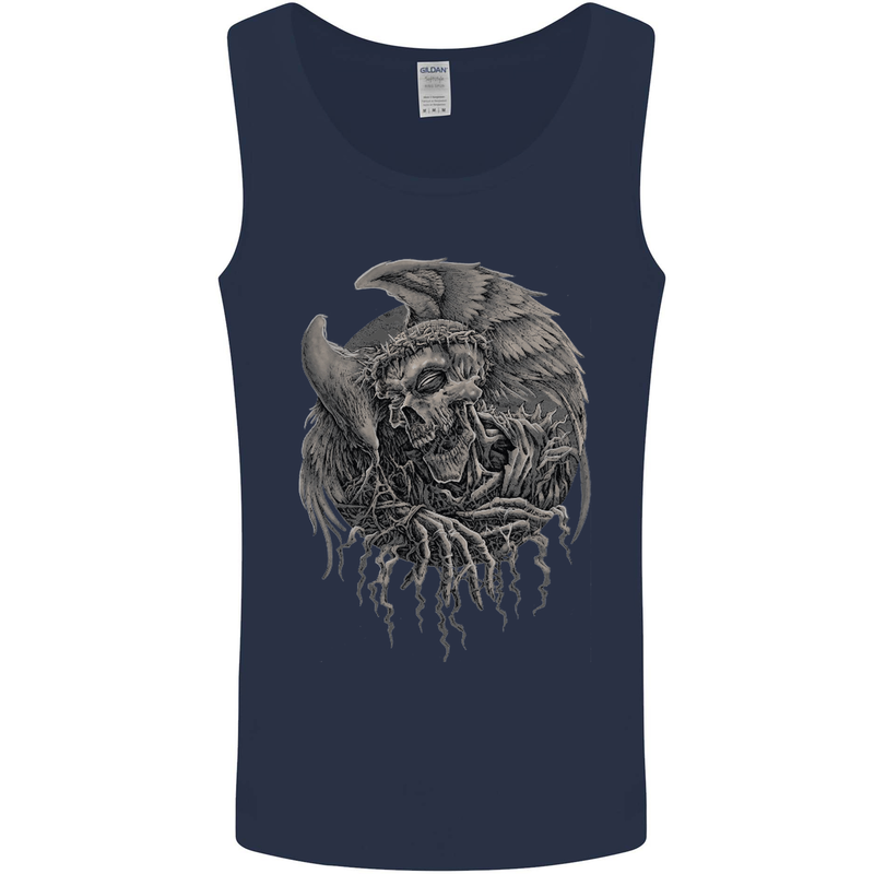 Angel Skull of Death Biker Motorbike Gothic Mens Vest Tank Top Navy Blue