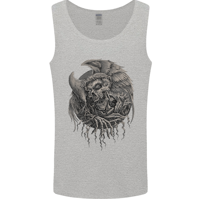 Angel Skull of Death Biker Motorbike Gothic Mens Vest Tank Top Sports Grey