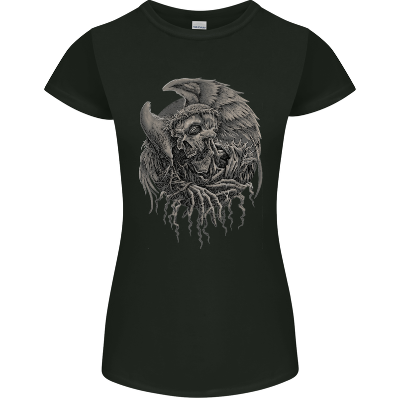 Angel Skull of Death Biker Motorbike Gothic Womens Petite Cut T-Shirt Black