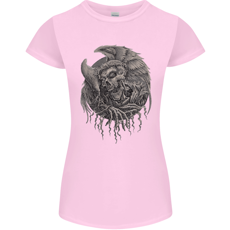 Angel Skull of Death Biker Motorbike Gothic Womens Petite Cut T-Shirt Light Pink