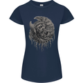 Angel Skull of Death Biker Motorbike Gothic Womens Petite Cut T-Shirt Navy Blue