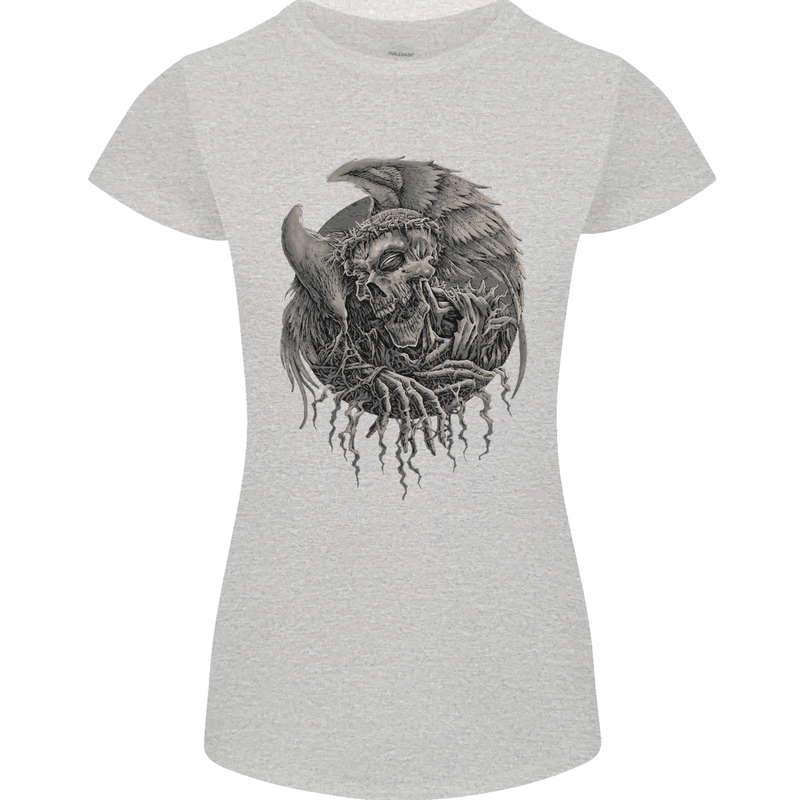 Angel Skull of Death Biker Motorbike Gothic Womens Petite Cut T-Shirt Sports Grey