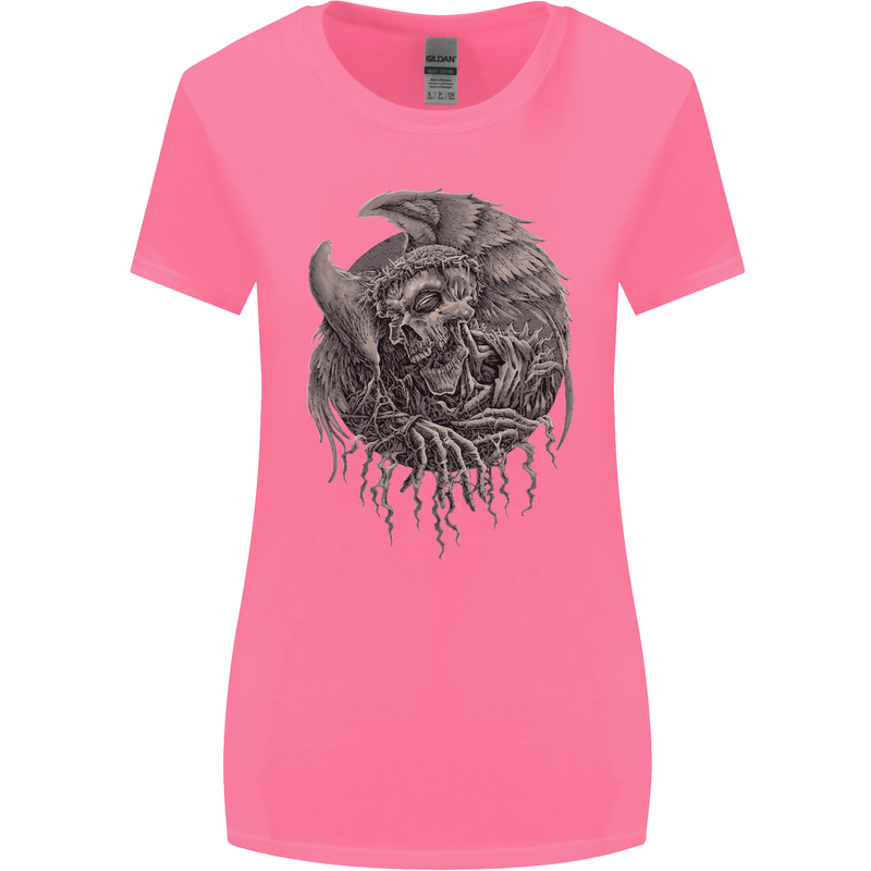 Angel Skull of Death Biker Motorbike Gothic Womens Wider Cut T-Shirt Azalea