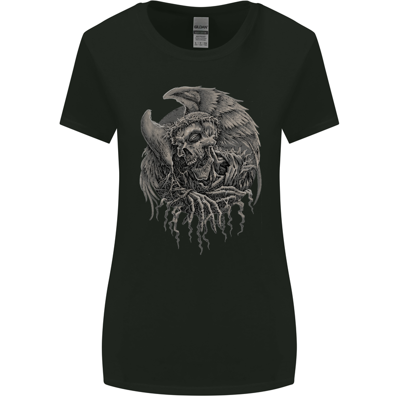 Angel Skull of Death Biker Motorbike Gothic Womens Wider Cut T-Shirt Black