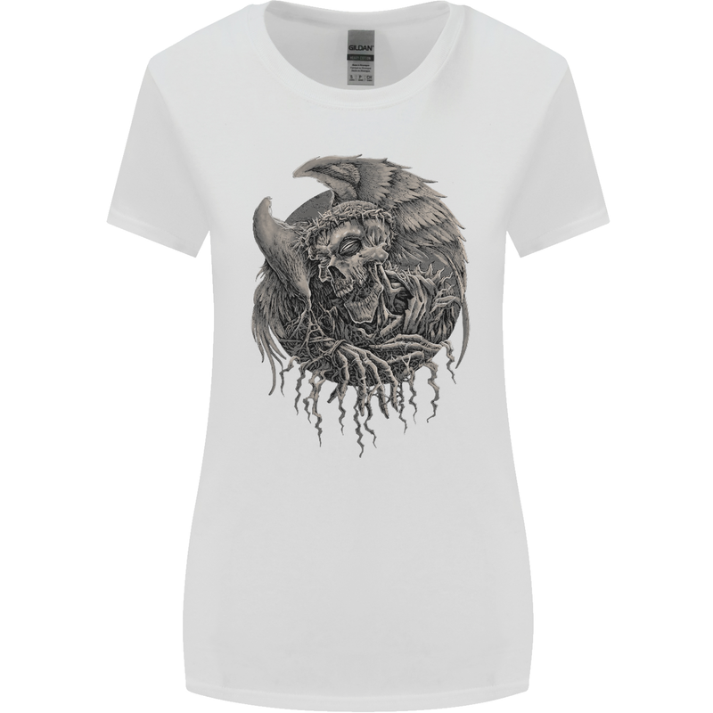 Angel Skull of Death Biker Motorbike Gothic Womens Wider Cut T-Shirt White
