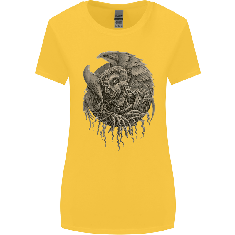 Angel Skull of Death Biker Motorbike Gothic Womens Wider Cut T-Shirt Yellow