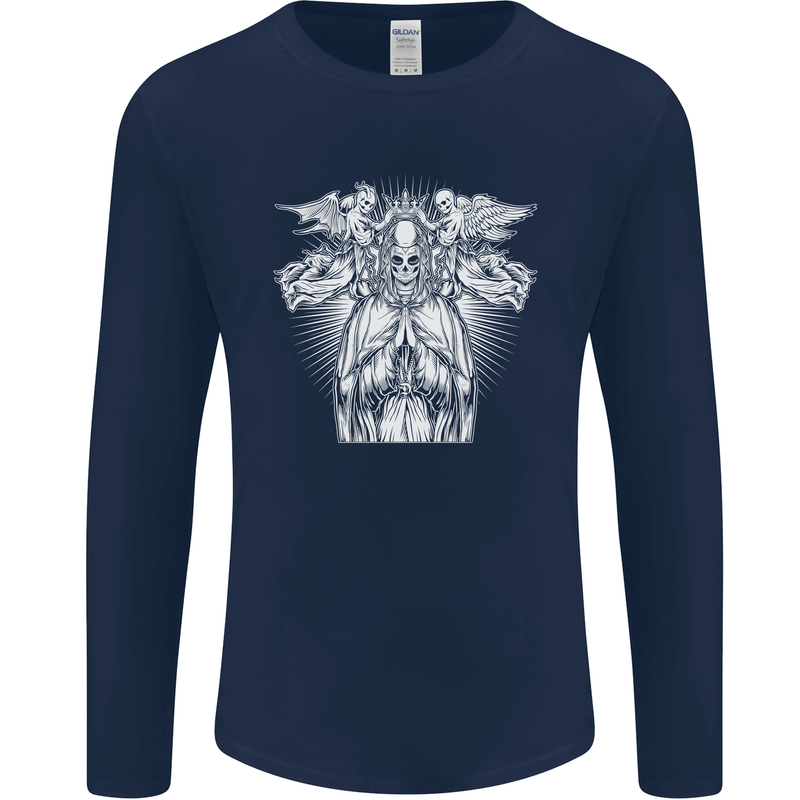 Angel of Death Day of the Dead Skull DOTD Mens Long Sleeve T-Shirt Navy Blue