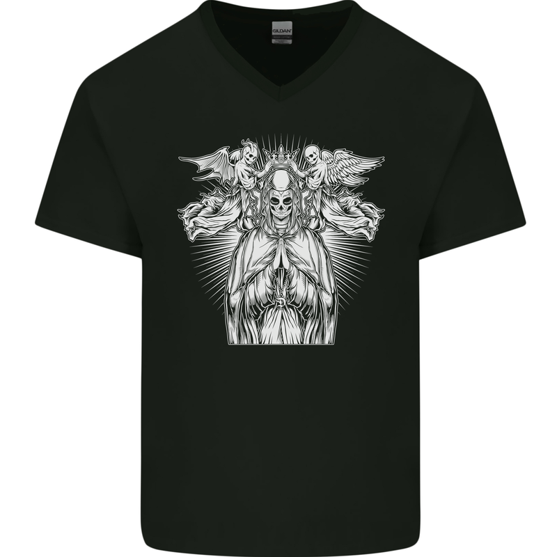 Angel of Death Day of the Dead Skull DOTD Mens V-Neck Cotton T-Shirt Black