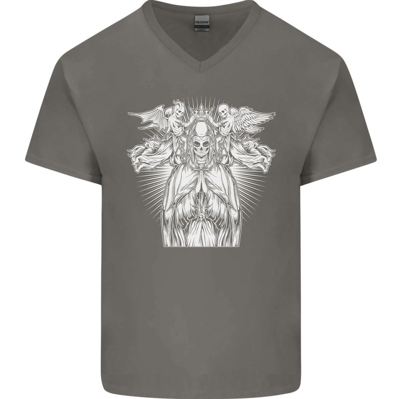 Angel of Death Day of the Dead Skull DOTD Mens V-Neck Cotton T-Shirt Charcoal