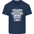Angel of Death Day of the Dead Skull DOTD Mens V-Neck Cotton T-Shirt Navy Blue