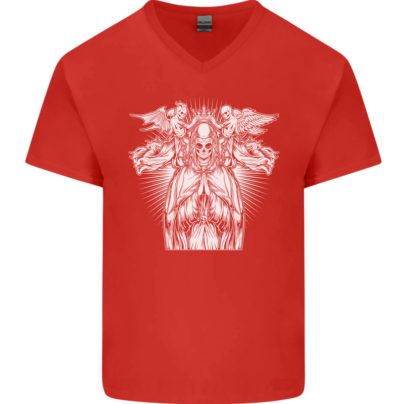 Angel of Death Day of the Dead Skull DOTD Mens V-Neck Cotton T-Shirt Red