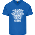 Angel of Death Day of the Dead Skull DOTD Mens V-Neck Cotton T-Shirt Royal Blue