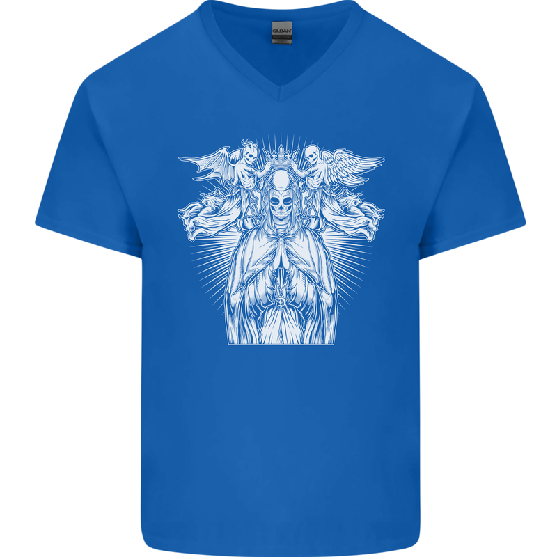 Angel of Death Day of the Dead Skull DOTD Mens V-Neck Cotton T-Shirt Royal Blue