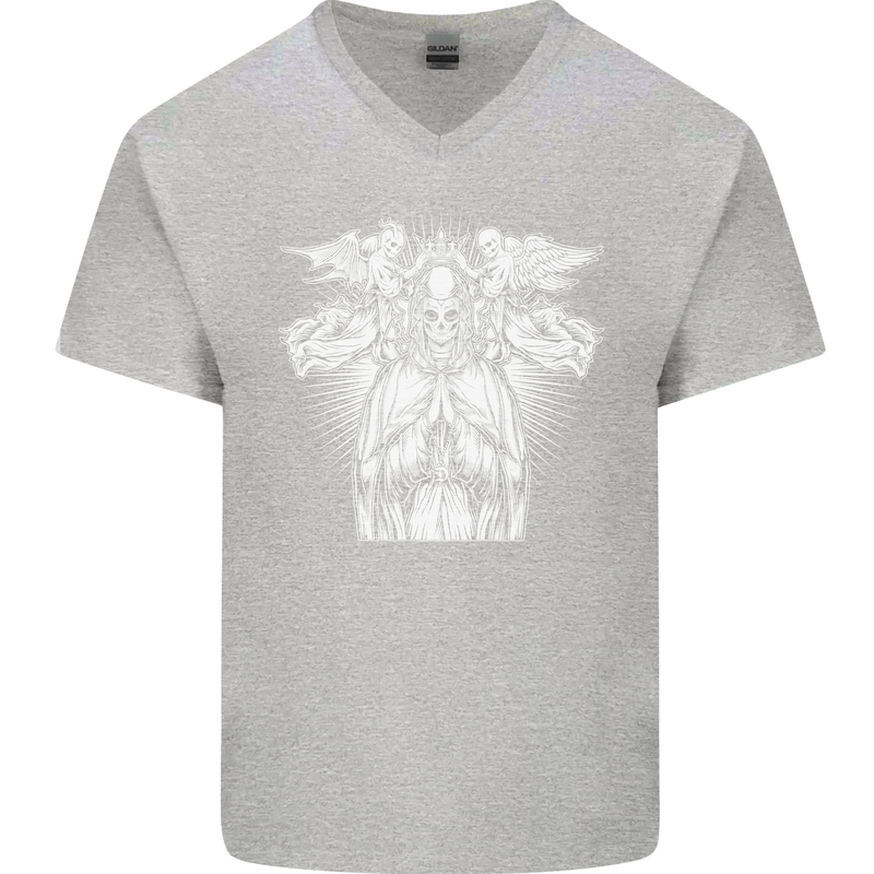 Angel of Death Day of the Dead Skull DOTD Mens V-Neck Cotton T-Shirt Sports Grey