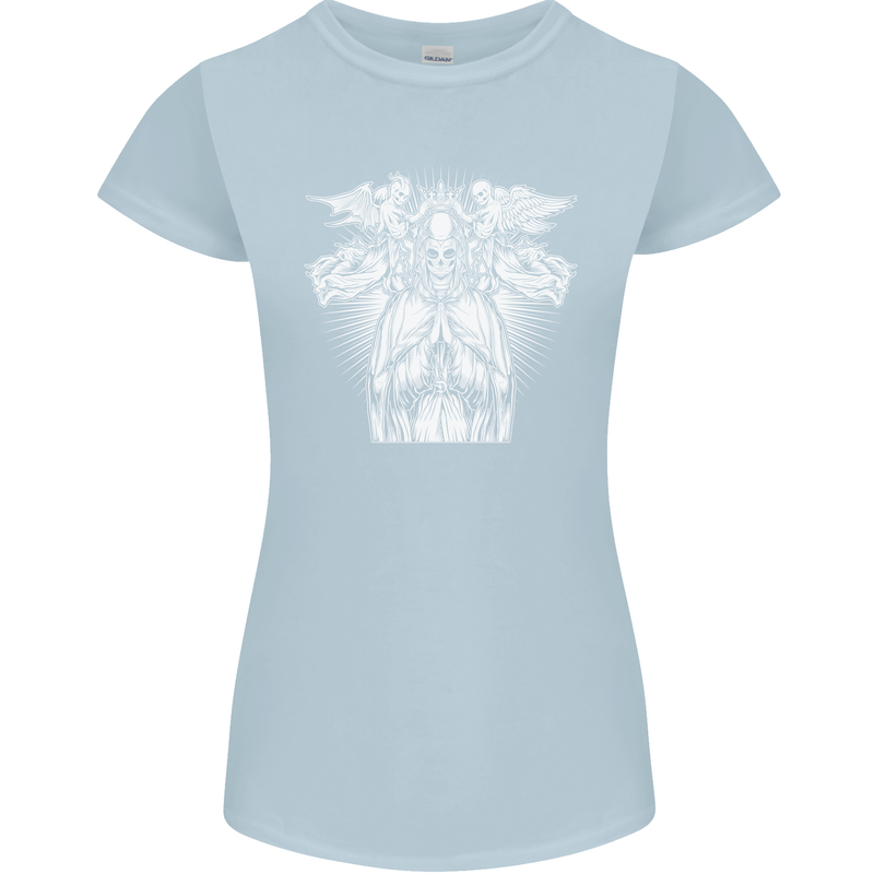 Angel of Death Day of the Dead Skull DOTD Womens Petite Cut T-Shirt Light Blue