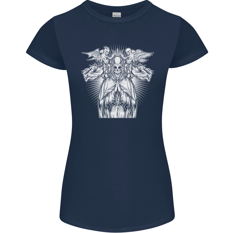 Angel of Death Day of the Dead Skull DOTD Womens Petite Cut T-Shirt Navy Blue