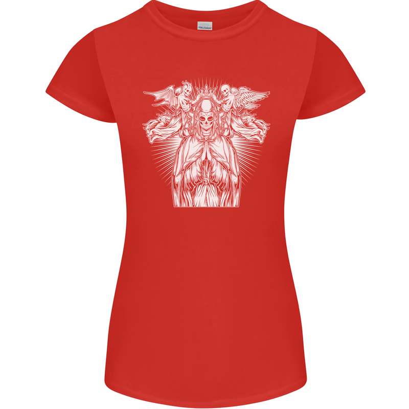 Angel of Death Day of the Dead Skull DOTD Womens Petite Cut T-Shirt Red
