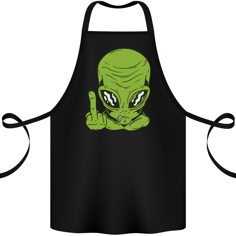 Angry Alien Finger Flip Funny Offensive Cotton Apron 100% Organic Black