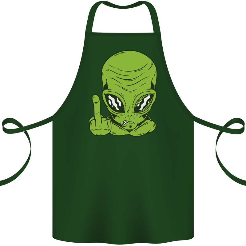 Angry Alien Finger Flip Funny Offensive Cotton Apron 100% Organic Forest Green