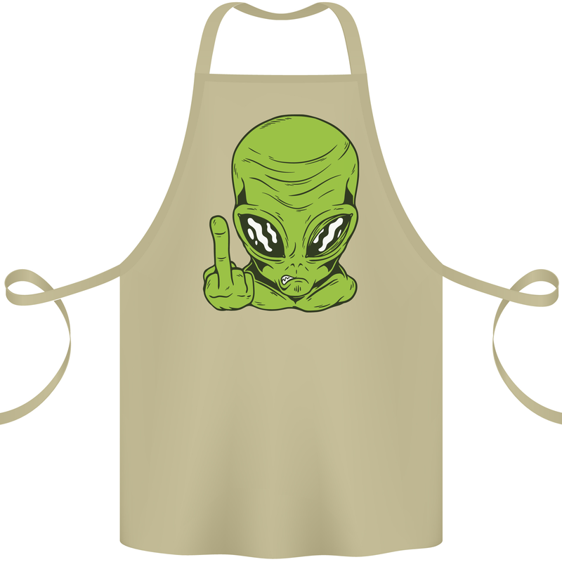 Angry Alien Finger Flip Funny Offensive Cotton Apron 100% Organic Khaki